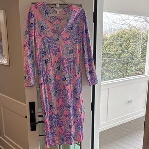 Lilly Pulitzer Pink and Blue Floral Long Sleeve coverup Dress